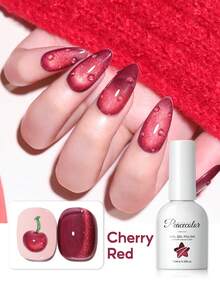 peacecolor 1瓶10毫升红色半永久猫眼凝胶指甲油，玻璃瓶装樱桃红磁性凝胶指甲油，打造猫眼效果，持久耐用，适合女性美甲沙龙赠送 - 彩色 - 查看 2