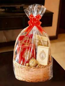 10/20pcs Valentine's Day Gift Baskets, With Glass Paper Bags And Ribbon Bow, Red Plastic Basket, Suitable For Wedding, Mother's Day, Easter Party Decoration, Exquisite Packaging