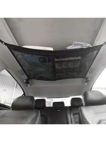 1个大容量车顶储物网 - 耐用黑色网状收纳袋，多层设计，易于安装，旅行必备