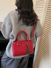 1pc Fashion Handbag, Shoulder Bag, Crossbody Bag, Versatile Commuter Briefcase, Red Color, Valentine's Day Gift - Red - View 4
