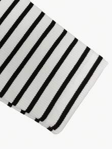 2pcs Women's Black & White Striped Off-Shoulder Long Sleeve Crop Top And Wide Leg Pants Set, Casual Homewear Outfit For Valentine's Day Date - Black and White Stripes - View 5