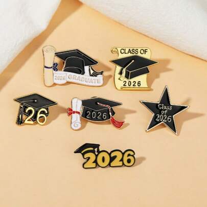 1pc Fashionable Cartoon 2026 Graduation Doctoral Cap Badge Zinc Alloy Graduation Cap Memorial Gift Unisex Graduation Brooch