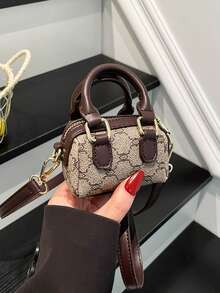 Bolso de hombro con estampado geométrico mini para mujer - Café - Ver 8