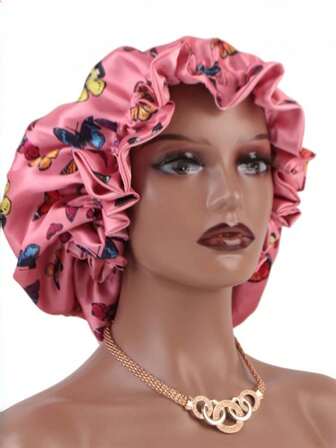 Butterfly Print Dual Layer Sleeping Cap/Wig Hat