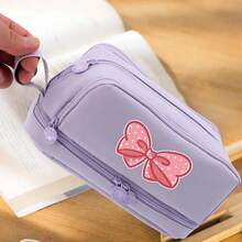 Pink Bow Cartoon Print Backpack, Lightweight Nylon Material, Spacious College Style Design, Polyester Lining, Zipper Closure, Washable, Suitable For Daily Commute And School, Back To School Essential, Stationery Supplies, Backpack, Perfect Valentine's Day Gift - Multicolor - View 13