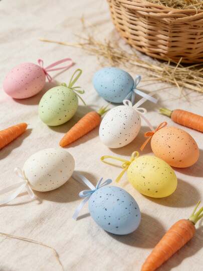 18pcs - Easter Eggs, Easter Tree Decorations, Multicolor Plastic Hanging Easter Eggs Easter Tree Decorations, Hand-Painted Easter Egg Decorations, Suitable For Trees, Baskets, DIY Crafts, Easter Party Favors