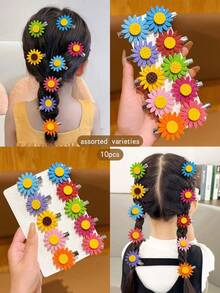 10pcs Random Color Cute Sunflower Hair Clips, Suitable For Everyday Wear - Multicolor - View 7
