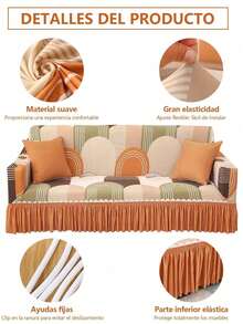 Fundas Para Sillones - Funda Elástica para Sillón y Sofá de 1, 2 o 3 Personas, Estampado Geométrico Moderno con Falda Elegante, Protector de Muebles Lavable y Antideslizante, Suave Cubierta para Sala de Estar, Hogar Familiar, Oficina y Espacios Comunes, Diseño Adaptable que Se Ajusta Perfectamente a Diferentes Tamaños, Resiste al Desgaste Diario y Protege Contra Manchas, Polvo y Daños, Ideal para Regalo de Día de Reyes y Año Nuevo, Perfecta para Reuniones Familiares de Enero - Naranja - Ver 4