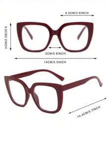 1 Cặp kính nữ gọng vuông màu đỏ tía, kiểu dáng tối giản cổ điển, tròng kính trong suốt, thích hợp đeo hàng ngày. - Màu Đỏ Sâu - Xem 3