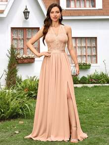 Đầm voan chiffon đính sequin hở lưng, họa tiết hoa ren, xếp ly, thích hợp cho mùa hè, tiệc tùng trang trọng, đám cưới mùa xuân. - Rượu sâm banh - Xem 4