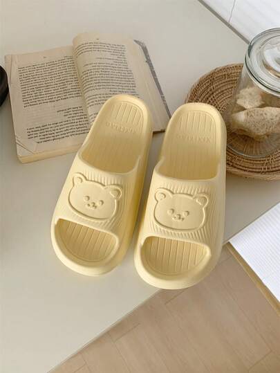 XIXITIAO Cute Bear Pattern Lightweight Comfort Casual Home Slippers, Versatile Soft-Sole Slides For Home, Beach, Street, Vacation & Bathroom