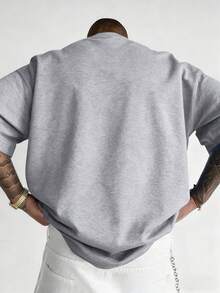 Men's Fashionable Versatile Landscape & Letter Print Round Neck Short Sleeve Casual T-Shirt, Summer - Grey - View 2