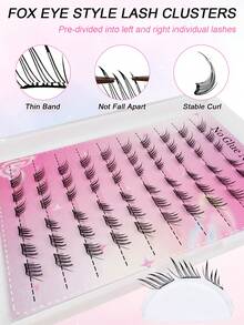 60pcs C-Curl Flared Self-Adhesive Lashes, Fox Eye Makeup Effect, No Glue Needed, Individual Lash Application, Invisible Tape - More , No Sticky Residue, Pre-Glued False Eyelashes