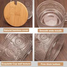 8-Piece Set Vintage Glass Tumblers, 2 Styles Available, Perfect Gifts For Women, 16oz Clear Embossed Cups With Bamboo Lids And Spoons, Ideal For Overnight Oats, Cute Coffee Bar Accessories, Iced Coffee Glasses - 透明 - 查看 11