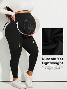 Quần bầu cỡ lớn mới mùa Thu/Đông, quần legging bầu cạp cao co giãn màu trơn, có thể điều chỉnh độ rộng, quần tập yoga mềm mại thoải mái, trang phục bầu mặc hàng ngày màu đen mùa xuân - màu đen - Xem 3