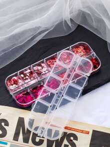 12-Compartment Box Valentine's Heart & Lip Shaped Nail Glitter Sequins Nail Art Decorations
