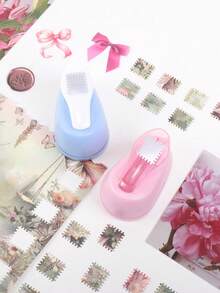 1个邮票图案压花器，便携式打孔器 - 用于剪贴簿、方形纸孔压花器、DIY礼品制作工具 - 彩色 - 查看 6