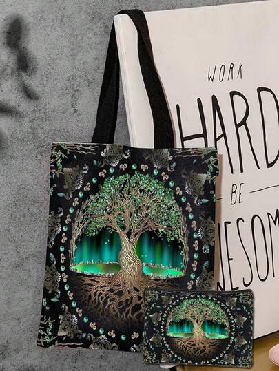 1pc Women's Shoulder Tote Bag - Tree Of Life Magic Pattern Reusable Shopping Bag, Suitable For Men & Women, Ideal For Valentine's Day, Thanksgiving, New Year, Birthday, Wedding, Office/Home Birthday, Holiday Gifts, Suitable For Birthday, Anniversary, Graduation Ceremony, Etc. Fashionable, Exquisite, Cartoon, Colorful, Unique