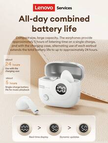 Lenovo LE233 Bluetooth Earphones, Half In-Ear Design, LED Power Display, ENC Smart Noise Cancellation, Bluetooth 6.0, HIFI Surround Sound For Music, Low Latency For Gaming, Long Battery Life, Comfortable Fit, Suitable For Smartphones, Computers, Holiday Gifts - Beige - View 5