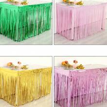 1/3pcs Tassel Rain Curtain Table Skirt Tablecloth Wedding Prop Table Valance Tabletop Decor For Holiday Birthday Party, 275*75CM - Multicolor - View 8