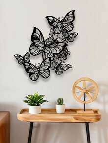 Tranh treo tường hình bướm bằng kim loại - Tác phẩm điêu khắc bằng sắt đen trắng trang nhã, thiết kế lá tinh tế, phù hợp trang trí nhà trong nhà/ngoài trời, thích hợp cho phòng khách, nhà bếp, sân vườn, văn phòng, trang trí treo tường, trang trí hình bướm, trang trí phòng. - màu đen - Xem 6