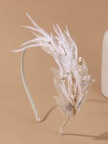 1件女士优雅白色仿珍珠水钻羽毛发箍，时尚高贵的配饰，适合婚礼、派对、节日、日常、舞会、聚会、发箍、发圈、头饰、发带、家居美发饰品 - 白色 - 查看 8