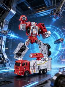 1Set 6-In-1 Alloy Fire & Engineering Transforming Team For Kids Aged 6+ - /Fire/Excavator/Spray Truck Combined Rescue Robot, Realistic Collectible Premium Gift Box Toy For Boys - Cool Transforming Toy - View 7