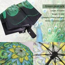Windproof Travel Compact Umbrella-Automatic Umbrellas For Rain- Folding Umbrella, Travel Umbrella Compact, Small Portable Windproof Umbrellas For Men Women Teenage. (Green Peacock),42Inch-1Pack,Greenpeacock - 綠孔雀 - 查看 6