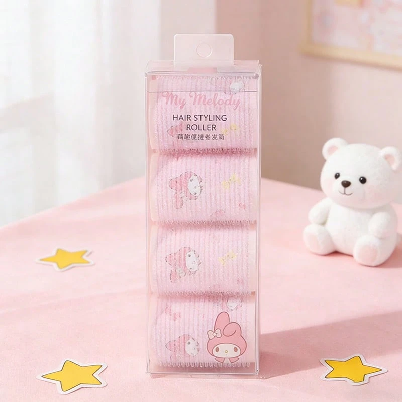 Miniso Sanrio My Melody Cute Convenient Hair Rollers (4 Packs, Pink) - Soft Fabric Material, Cartoon Pattern Detail, Easy-To-Use Design For Home Hairstyling & Quick Curly Hair Creation(1 PC) - Pink - View 1