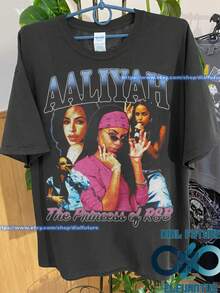 A Aliyah Vintage Vintage Bootleg T-Shirt, A Aliyah Homage Graphic Unisex Sweatshirt ,Actress Sweatshir - 黑色 - 查看 1