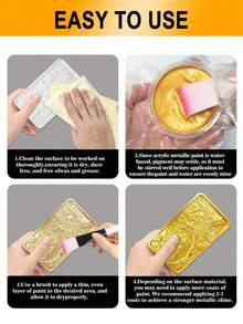 120ml/4oz Metallic Acrylic Paint (2 Brushes Included) - Gold And Silver Water-Based Metallic Leaf Paint, Suitable For Arts & Crafts On Canvas, Wood, Clay, Fabric, Ceramic, Stone, Glass - Multicolor - View 4