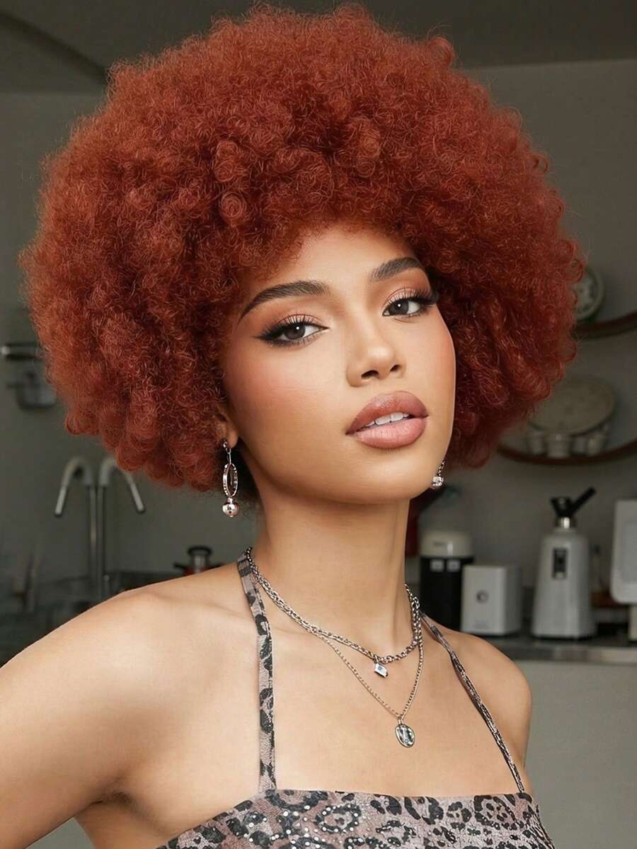 Tóc giả xoăn xù Afro mật độ cao 12 inch - Tóc ngắn kiểu bob có mái, lưới hoa hồng, màu đen tự nhiên, phù hợp để đội hàng ngày, tạo kiểu bảo vệ, tóc xoăn bồng bềnh, mũ đội chắc chắn, lý tưởng cho người bận rộn, thay đổi kiểu tóc nhanh chóng, cần thiết cho Halloween và du lịch, phong cách Y2K, tạo vẻ ngoài sang trọng cho kỳ nghỉ, dành cho phụ nữ. - Màu Đỏ Sâu - Xem 1