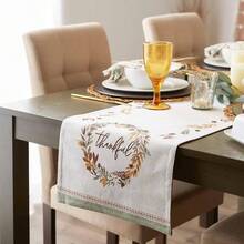Thankful Autumn Fall Tabletop Decoration, Reversible Table Runner, 14x108, Fall's Bounty - Fall's Bounty + Reversible Table Runner, 14x72" - View 5