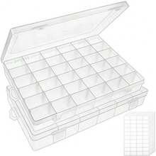 2 Pack 36 Grids Clear Plastic Bead Organizer Box Fishing Tackle Box Compartment Organizer With Adjustable Dividers For Jewelry Art Craft Bead Storage Containers With 5 Sheets Label Stickers - 219462010 - View 2