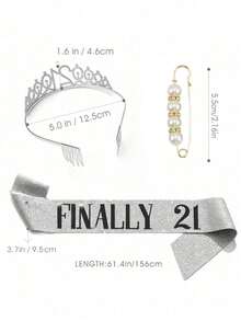 21st Birthday Sash And Rhinestone Crown Set, 21st Birthday Gift, Party Supplies And Decorations For Her - Multicolor - View 10