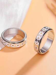VJS Nhẫn hoa xoay mạ vàng 18K, phụ kiện trang sức bằng thép không gỉ, nhẫn hoa cá nhân hóa phù hợp cho nữ, món quà ý nghĩa cho sinh nhật, ngày Valentine, cỡ 6-10. - Nhẫn xoay Daisy - Xem 4