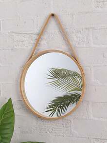 1pc Vintage Round Wooden Framed Wall Mirror, Makeup Mirror, Suitable For Dorm, Bathroom, Home Decor, Back To School, Bedroom Essential