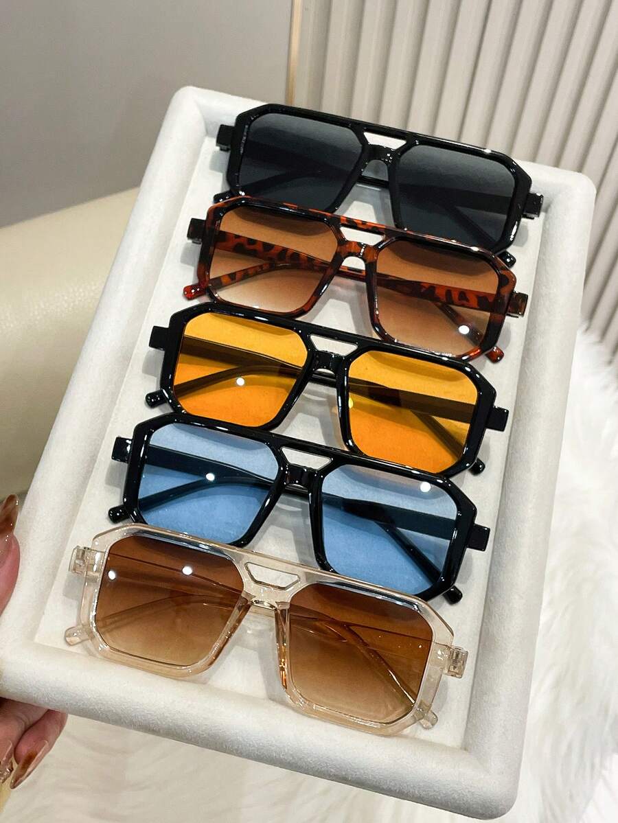 5pcs Bohemian Style Women's Geometric Frame Fashion Eyeglasses Set, Great For Summer Beach Travel, Party, Daily Matching, Y2K - Multicolor - View 1