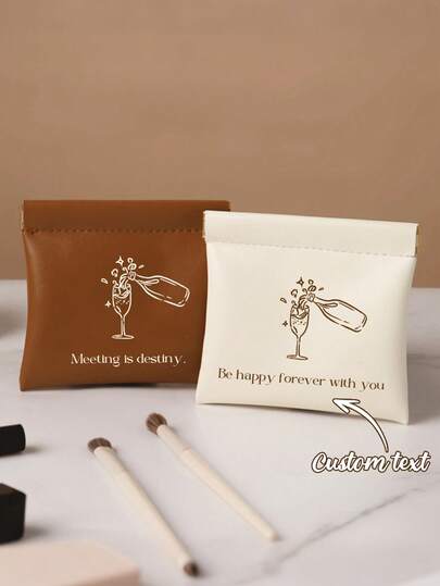 Customized Storage Bag, Customized Text, Multi-Functional Bag, Portable, Card Holder, Mini Cosmetic & Lipstick Storage Pouch, Organizer Bag, Earring & Necklace Jewelry Bag, Practical & Fashionable, Gift, Customized Storage Bag