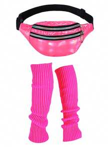 Forever & Moment 80年代女士瑜伽运动服饰配件两件套，包括腰包和腿套 - 适合80年代复古派对、健身锻炼、户外活动、跑步装备、日常穿着及礼品 - 彩色 - 查看 3