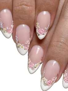 Monina 24 móng giả hình hạnh nhân họa tiết hoa lãng mạn, hoa nhiều màu sắc tươi tắn và tự nhiên, phong cách thanh lịch, nữ tính, ngọt ngào, cần thiết cho việc làm móng hàng ngày. - Màu Hồng baby - Xem 6