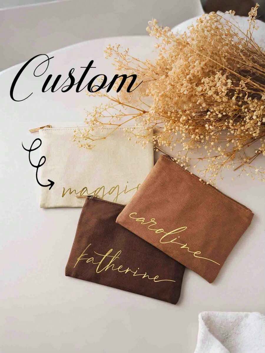 Customizable Makeup Bag With Name, Personalized Makeup Bag With Unique Design, Storage Pouch, Fashionable Minimalist Monogram Lightweight Cosmetic Bag - Multicolor - View 1