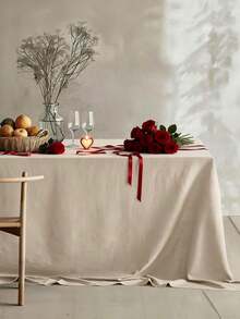 1pc Elegant Beige Minimalist Linen-Like Tablecloth Washable Reusable For Valentine's Day Wedding Picnic Home Café Decor - 米色 - 查看 2