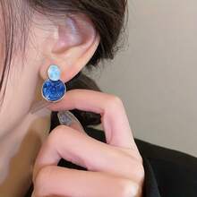 NEW 2pcs Set, Blue Ombre Geometric Earrings, High-Quality Jewelry, Upgraded Fashion Earrings, Premium Decorative Earrings, Suitable For Daily Wear, , Christmas, New Year, And Valentine's Day, Wedding Season Accessories, Perfect Gift For - HHH0248 - 查看 5