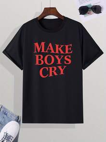 Men Casual Make Cry T-Shirt Round Neck Tee For Summer - 黑色 - 查看 1