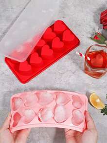 1pc Heart Shaped Silicone Ice Cube Tray - 10 Cavity Heart Shaped Ice Mold, Suitable For Chocolate, Pudding, Jelly And Candy | Flexible Handmade Mold, Fit For Refrigerator, Kitchen Accessories, Fridge Ice Cube Trays, Easy Demold, Reusable