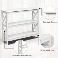COSTWAY Industrial 3-Tier Console Table, Rustic Sofa Side Table With Storage Shelf, X-Design Bookshelf Narrow Accent Table For Entryway Hallway Living Room, Black/White - White - View 2