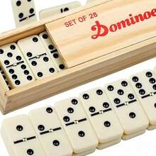 28 Piece Traditional Dominoes Set Double-Six Wooden Box Case Family Game - Camel - View 4
