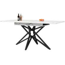 Extendable Dining Table 120 (160) X 80 Cm, Extendable Kitchen Table, Breakfast Table, Star-Shaped Table Legs, Black Iron Legs, Walnut/Marble Imitation Tabletop - White - View 8