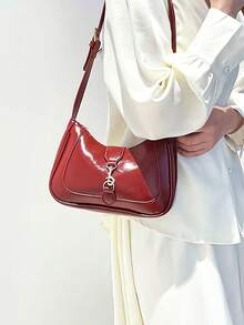 1pc Retro Minimalist Hook Decor Adjustable Shoulder Strap Crescent Shape Bag, Suitable For Date, Outing, Party , Small BagsVegan Leather Textured Glossy Effect Sling Bag For Women Waterproof,[US-Based Shipping] Lightweight,Business Casual Crocodile Embossed Bag For Teen Girls Women College Students,Rookies & White-Collar Workers Perfect For Office,College,Work ,Business,Commute, Animal Print Women Bag,Bolsas,Carteras,Purse,Purses And Bags Women,Gift Card ,Carteras De Muje,Gifts For Women,Bags For Women,Women's Fall Clothing Winter Clothing Christmas Gift Fall Autumn Velvet Furry Party Fuzzy Plush Thanksgiving Festival Cyber Monday Holiday Knitted Winter Valentine's Day Gift Christmas Women's Crossbody New Year Snow Warm Thermal End-Of-Yea - Màu Đỏ Sâu - Xem 4